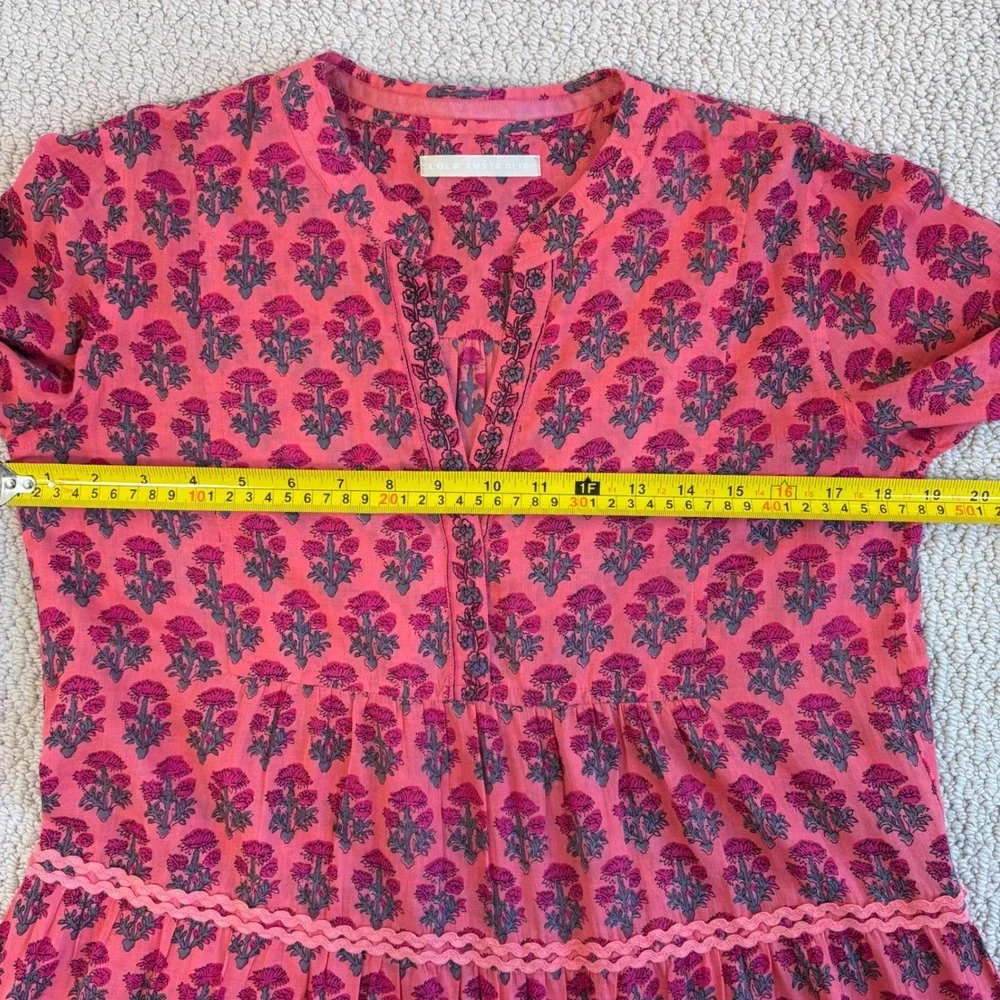 Lola Australia Morocco Mini Strawberry Dress, XXS, Pink Floral Bell Sleeve Boho